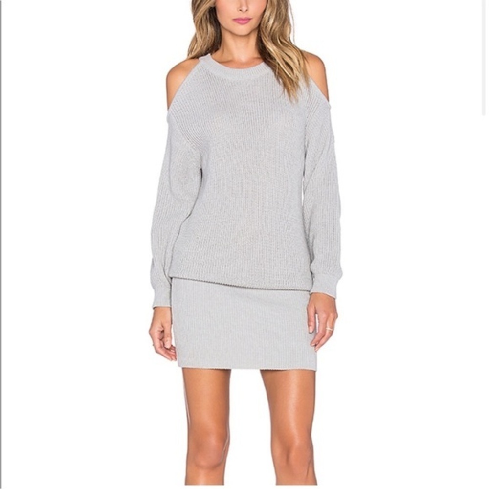 JOA coldshoulder sexy gray ribbed miniskirt sweater dress size SMALL